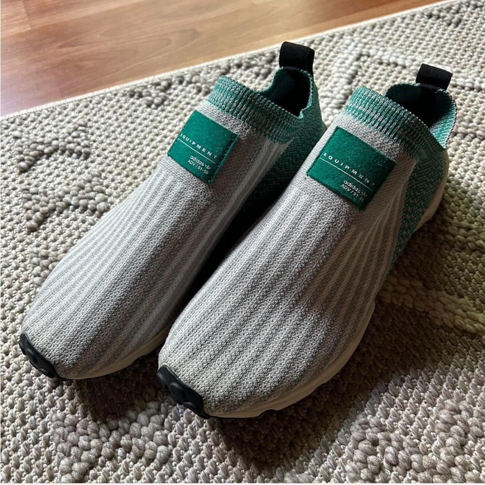 adidas Gray and Green Slip-On Sneakers